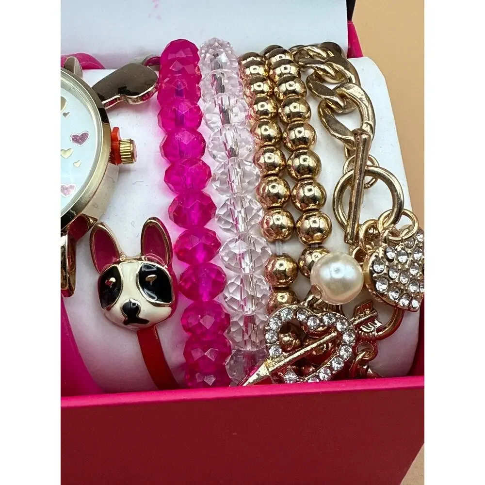💖⌚ Jessica Carlyle Watch & Bracelet Set Pink Hearts Gift Box NEW